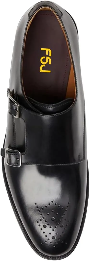 FSJ Men's Double Monk Strap Dress Loafers with Buckle, Comfortable and Breathable Round Toe Slip On Stacked Heels, Formal Business Shoes Size 4-16 US
