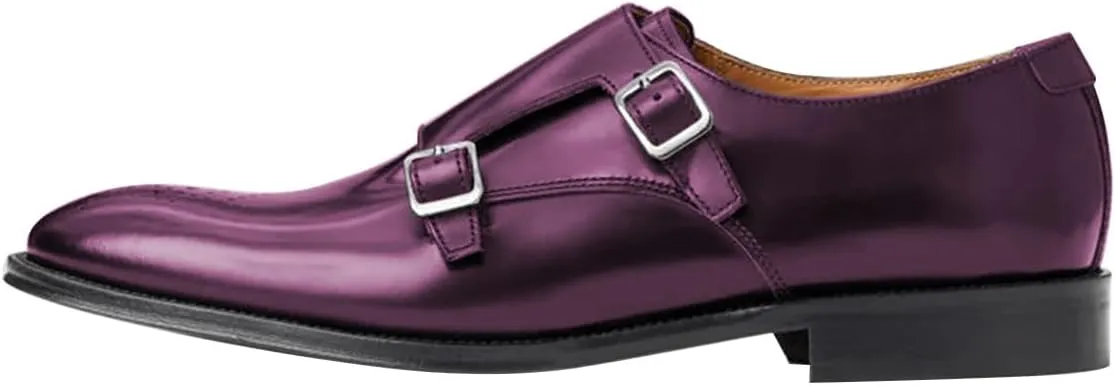 FSJ Men's Double Monk Strap Dress Loafers with Buckle, Comfortable and Breathable Round Toe Slip On Stacked Heels, Formal Business Shoes Size 4-16 US