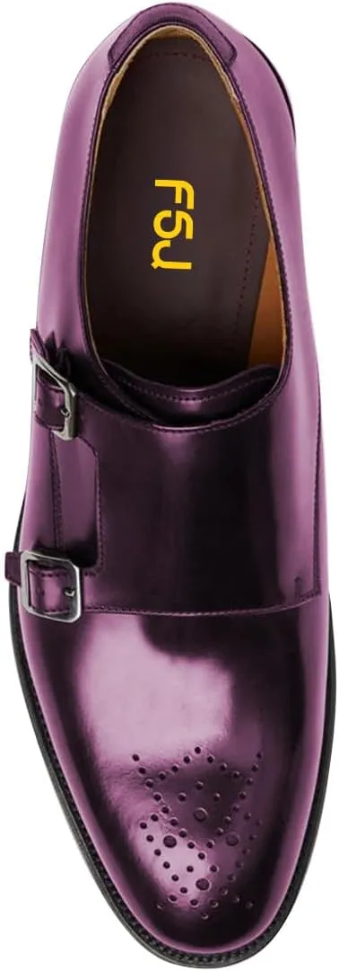FSJ Men's Double Monk Strap Dress Loafers with Buckle, Comfortable and Breathable Round Toe Slip On Stacked Heels, Formal Business Shoes Size 4-16 US