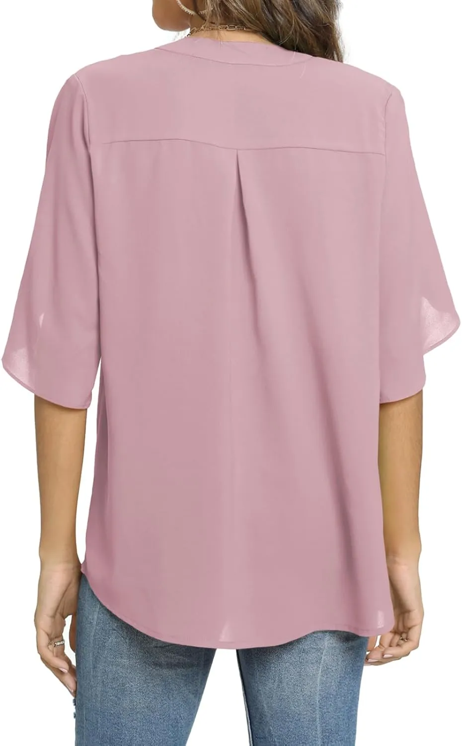 Funlingo Women's Summer Tops Short Sleeve Casual Shirts V Neck Chiffon Dressy Blouse Tops