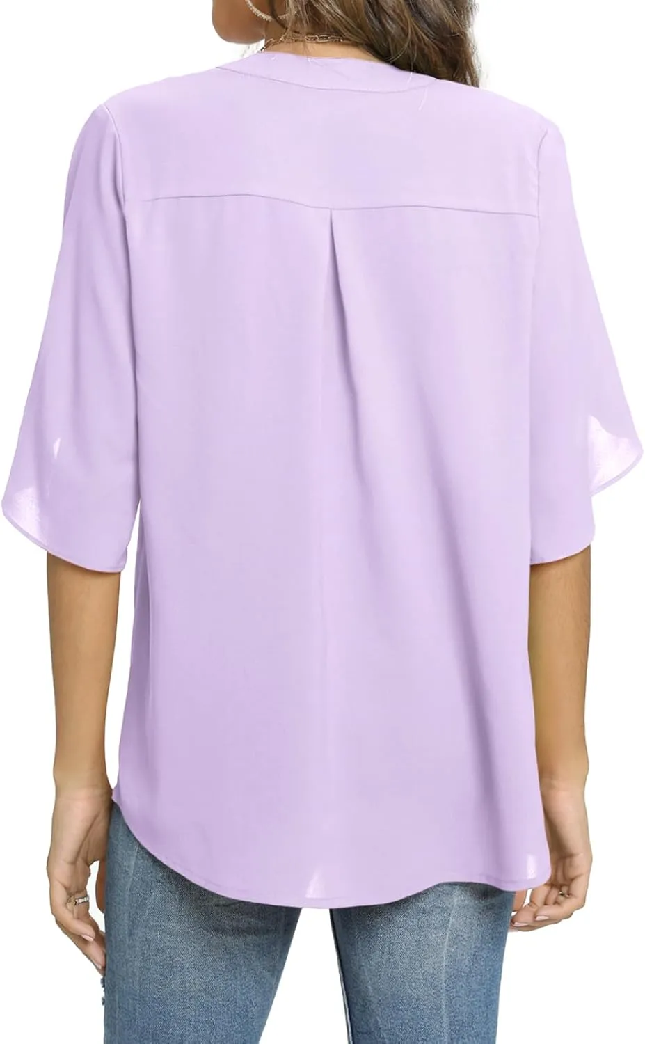 Funlingo Women's Summer Tops Short Sleeve Casual Shirts V Neck Chiffon Dressy Blouse Tops