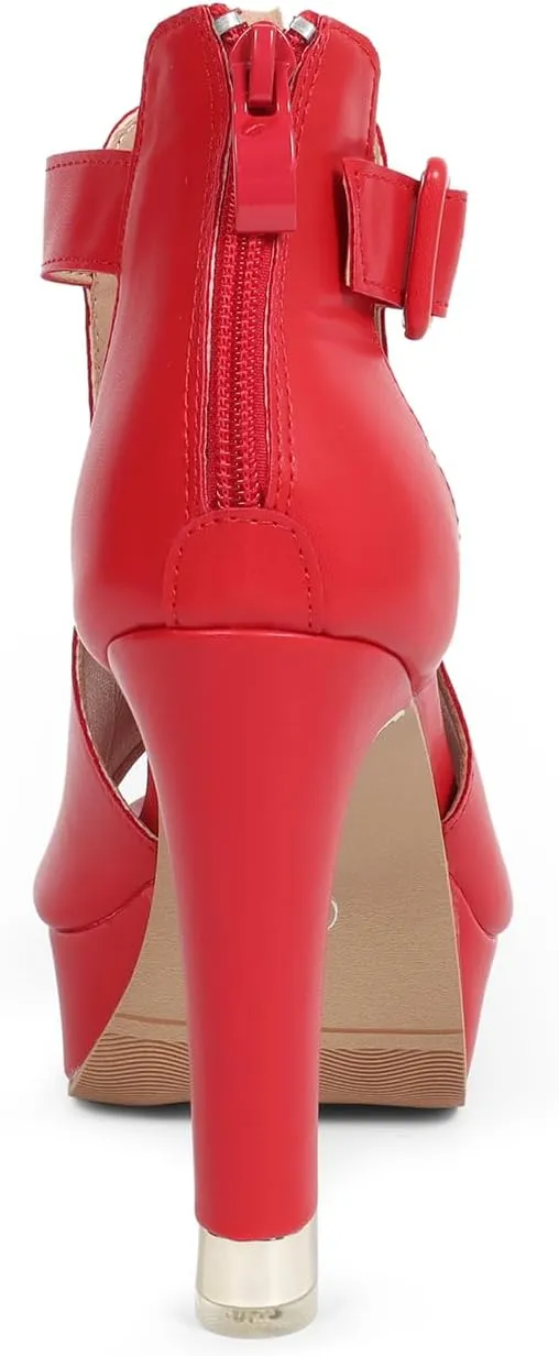 GATUXUS Women's Block Heels Cutout Ankle Booties Peep Toe Back Zipper High Heeled Sandals Dress Shoes