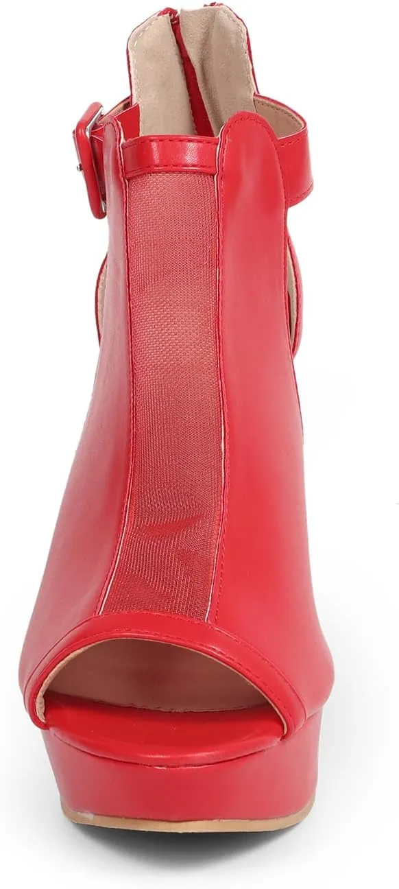 GATUXUS Women's Block Heels Cutout Ankle Booties Peep Toe Back Zipper High Heeled Sandals Dress Shoes