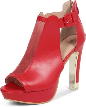 GATUXUS Women's Block Heels Cutout Ankle Booties Peep Toe Back Zipper High Heeled Sandals Dress Shoes