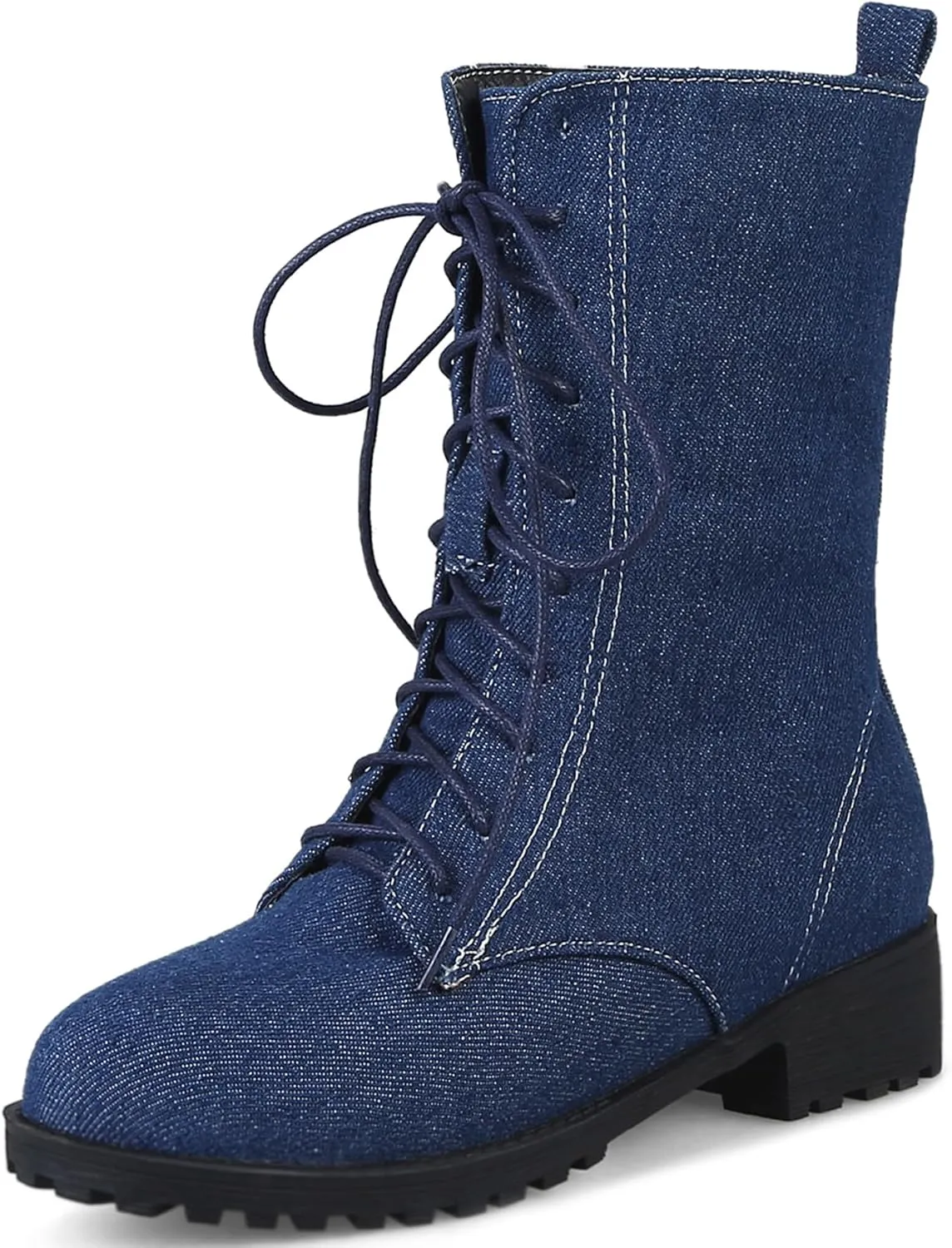 Gicoiz Women Round Toe Mid Calf Combat Boots Lace Up