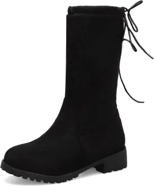 Gicoiz Women Round Toe Mid Calf Combat Boots Lace Up