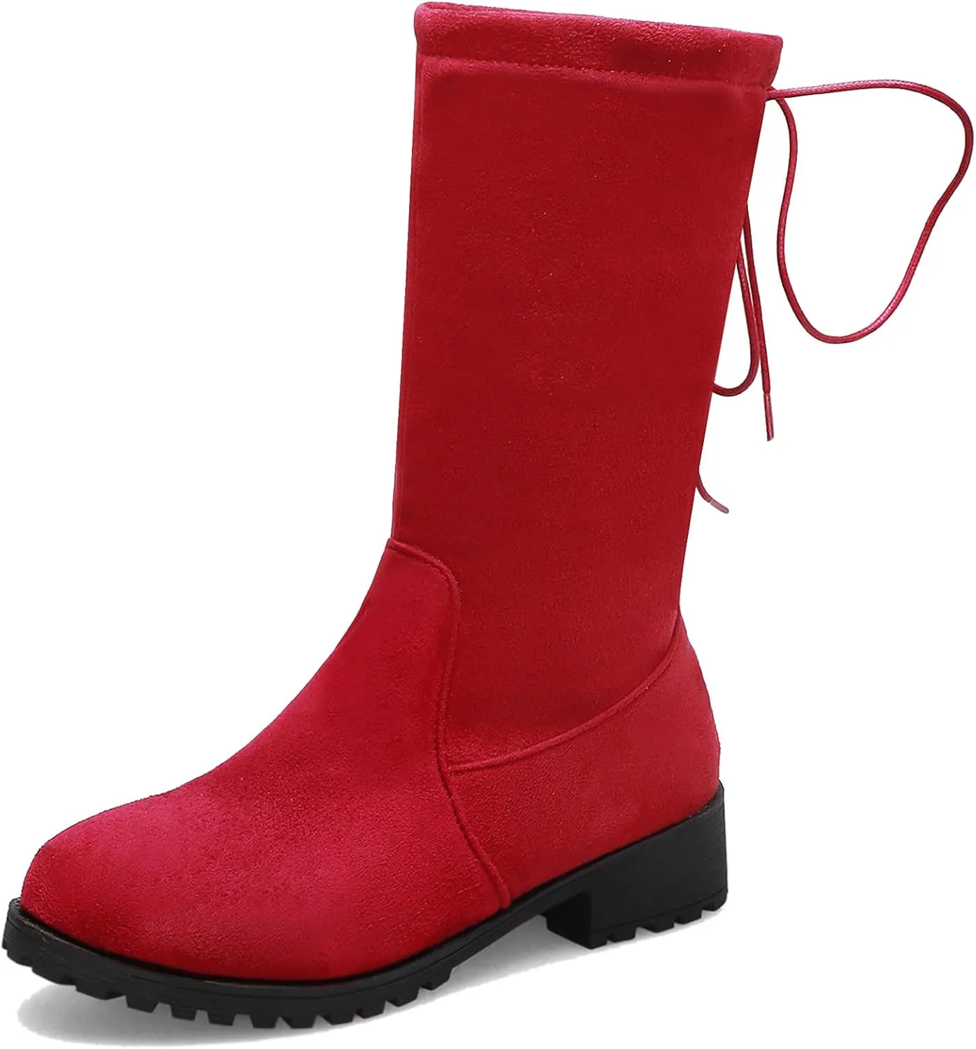 Gicoiz Women Round Toe Mid Calf Combat Boots Lace Up