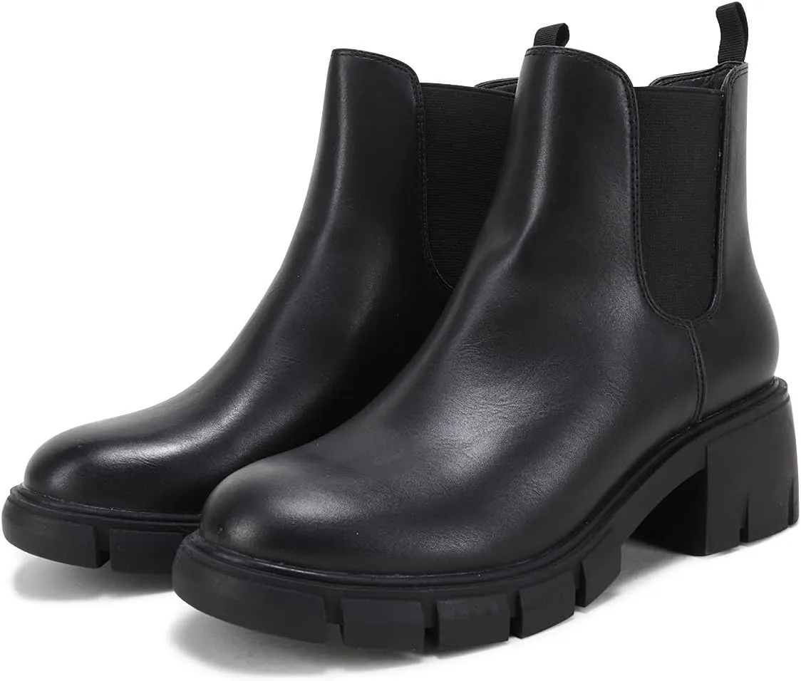 gihubafuil Women’s Chelsea Boots Fashion Platform Chunky Block Heels Slip On Combat Ankle Booties