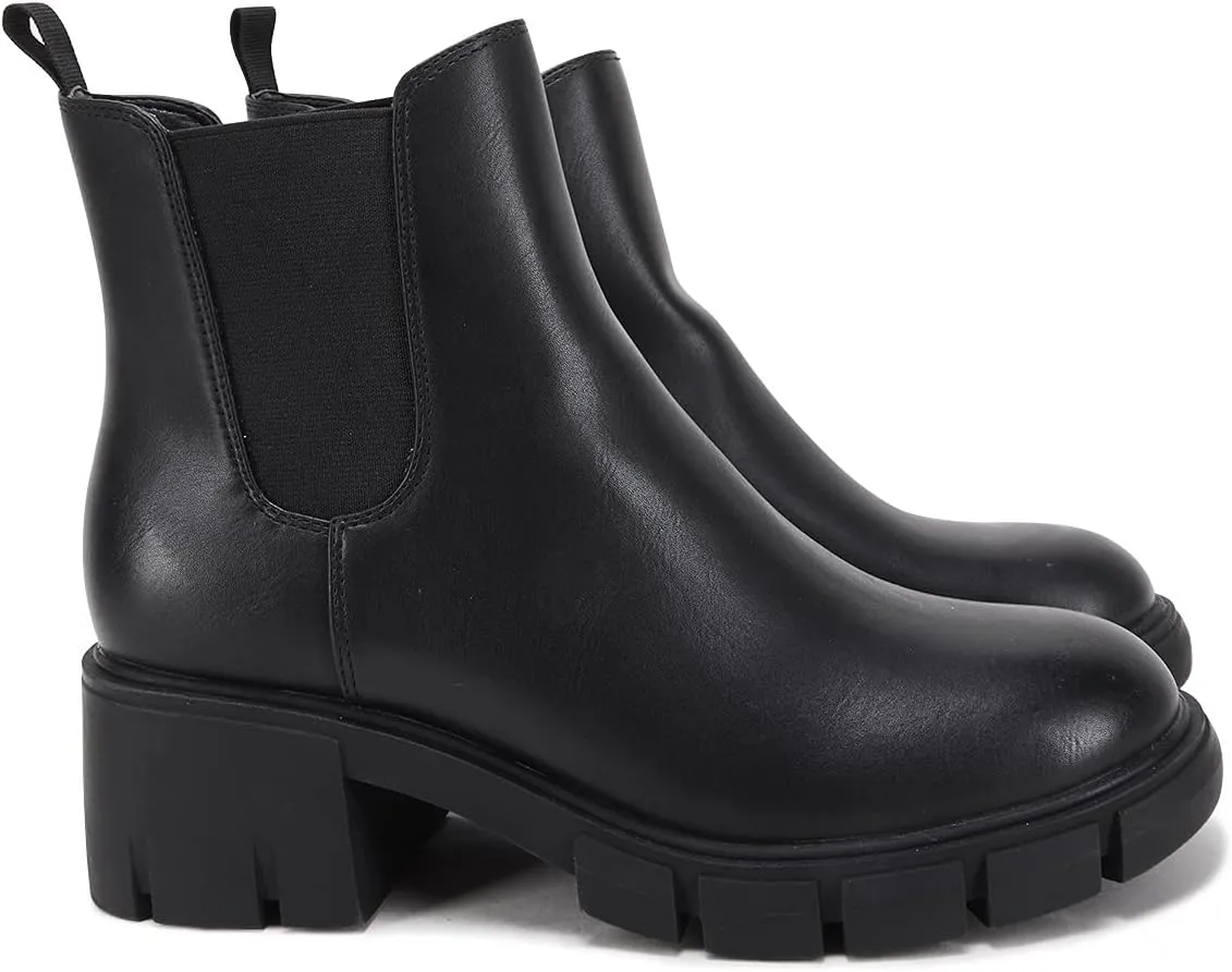 gihubafuil Women’s Chelsea Boots Fashion Platform Chunky Block Heels Slip On Combat Ankle Booties
