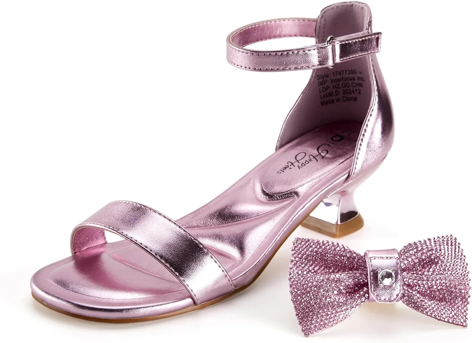 Girls Dress Shoes Sandal Heels Flower Girl Shoes with Removable Bow for Wedding Princess Party Little Big Kids White Silver Gold Pink Open-Toe Ankle Strap Dress Pumps Lightweight Comfortable Fashion
