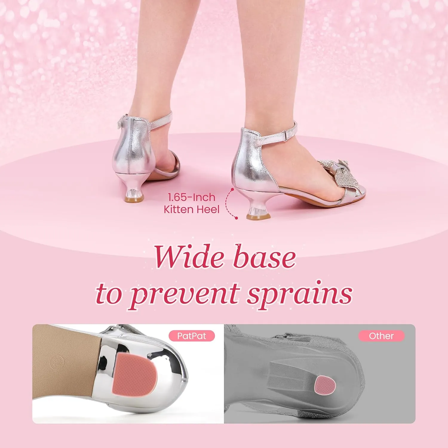 Girls Dress Shoes Sandal Heels Flower Girl Shoes with Removable Bow for Wedding Princess Party Little Big Kids White Silver Gold Pink Open-Toe Ankle Strap Dress Pumps Lightweight Comfortable Fashion