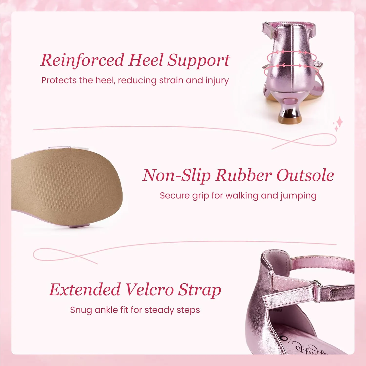 Girls Dress Shoes Sandal Heels Flower Girl Shoes with Removable Bow for Wedding Princess Party Little Big Kids White Silver Gold Pink Open-Toe Ankle Strap Dress Pumps Lightweight Comfortable Fashion