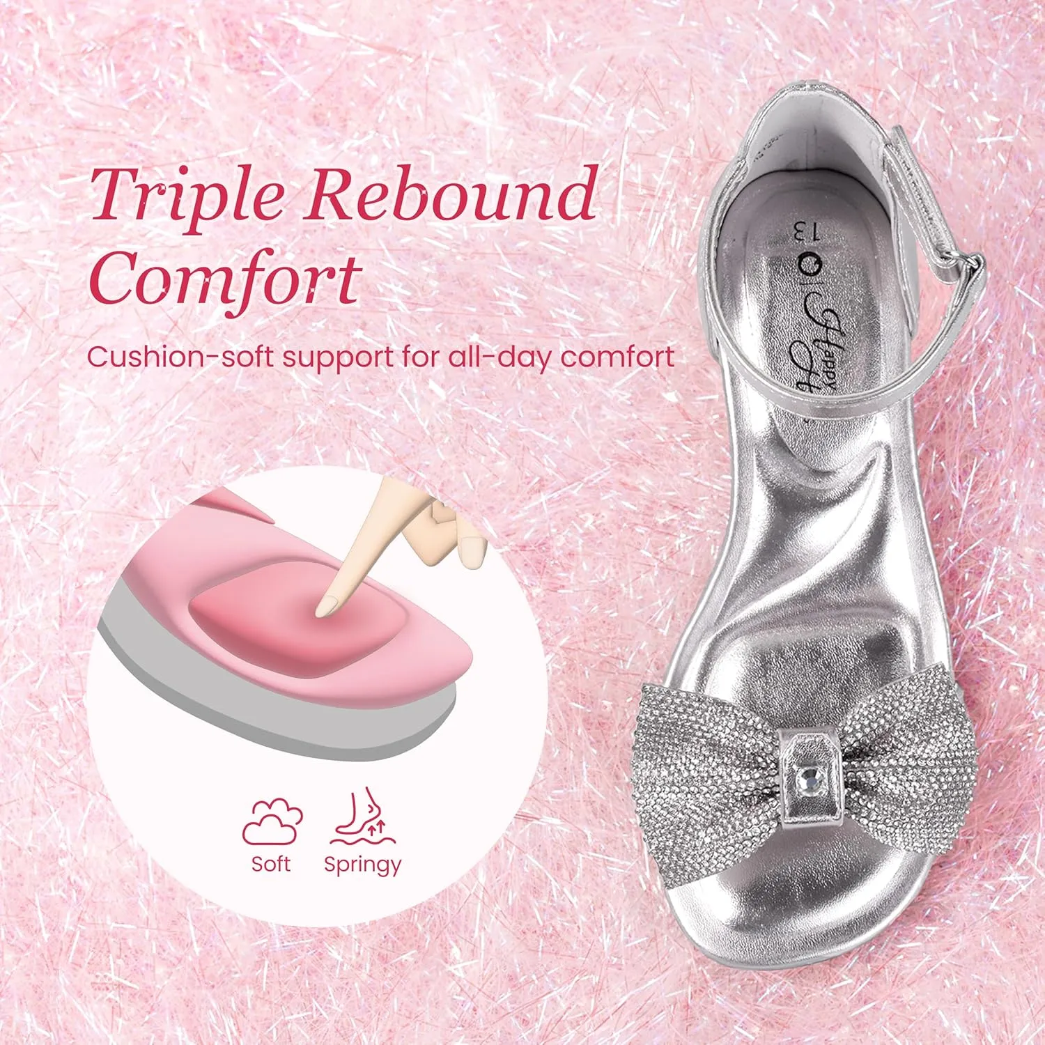 Girls Dress Shoes Sandal Heels Flower Girl Shoes with Removable Bow for Wedding Princess Party Little Big Kids White Silver Gold Pink Open-Toe Ankle Strap Dress Pumps Lightweight Comfortable Fashion