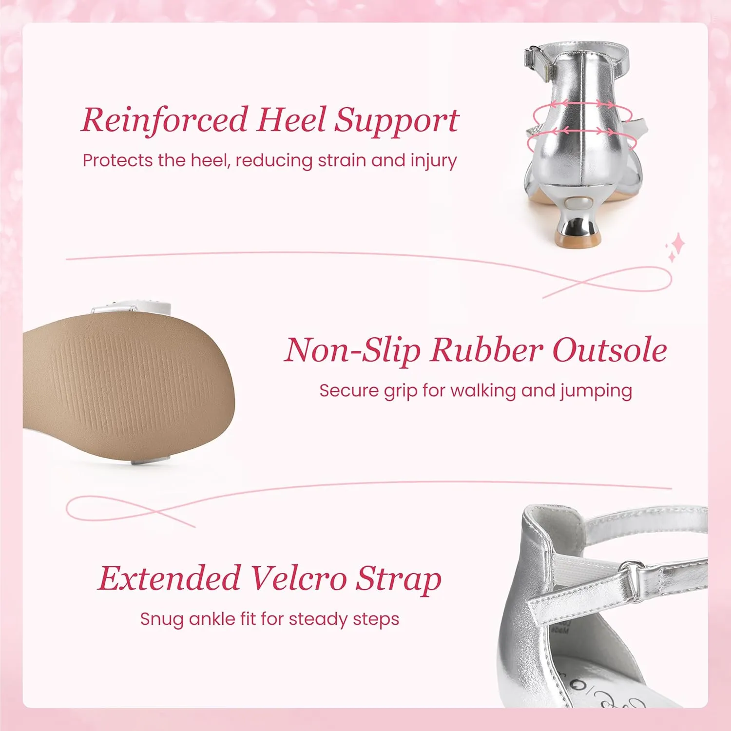 Girls Dress Shoes Sandal Heels Flower Girl Shoes with Removable Bow for Wedding Princess Party Little Big Kids White Silver Gold Pink Open-Toe Ankle Strap Dress Pumps Lightweight Comfortable Fashion
