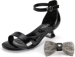 Girls Dress Shoes Sandal Heels Flower Girl Shoes with Removable Bow for Wedding Princess Party Little Big Kids White Silver Gold Pink Open-Toe Ankle Strap Dress Pumps Lightweight Comfortable Fashion