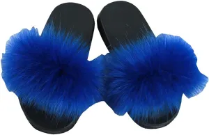 Girls Faux Fur Slippers Indoor Outdoor Furry Slides Colorful Beach Sandals Shoes