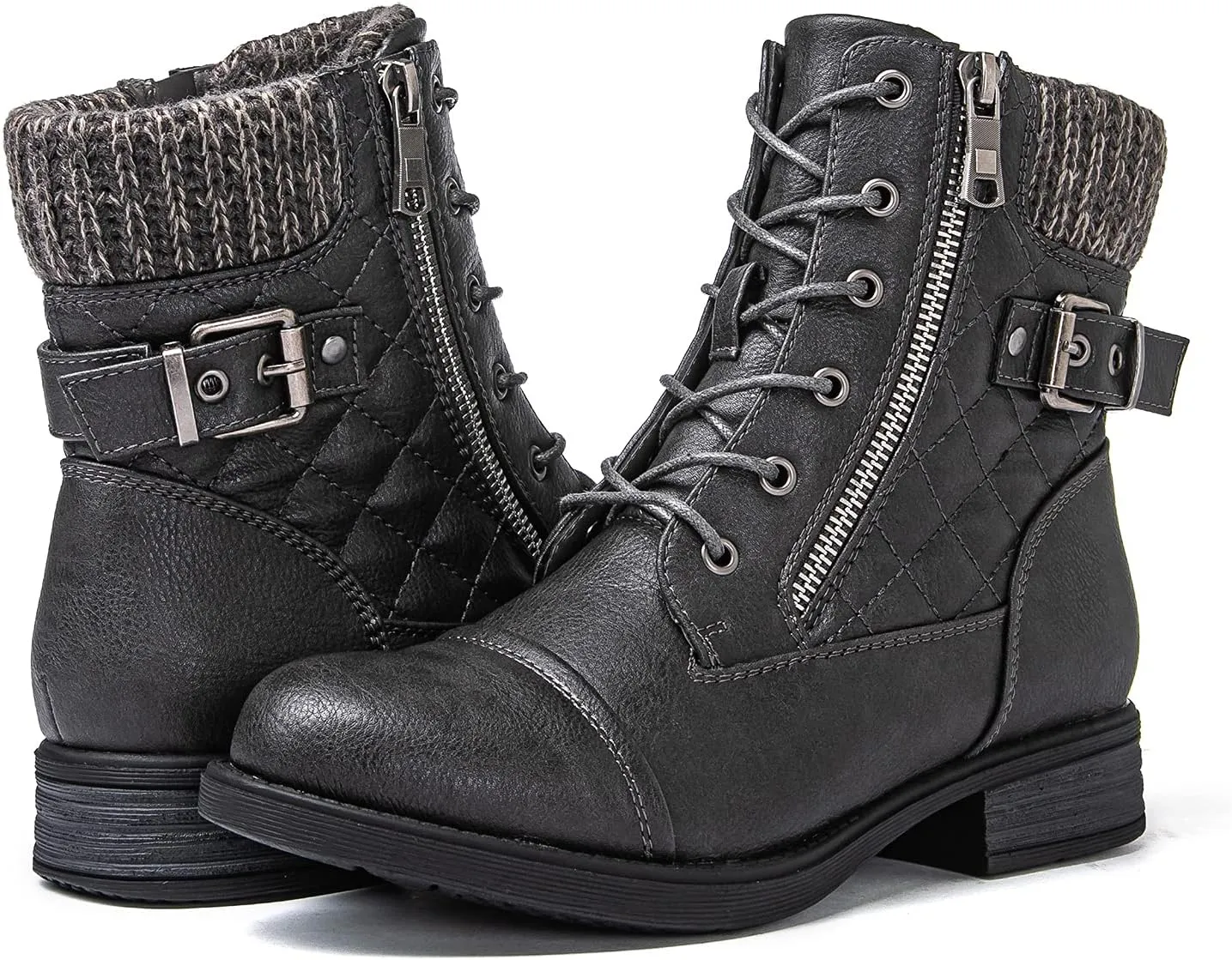 GLOBALWIN Women's Combat Boots Lace Up Boots For Women Ankle Booties With Low Heel Fashion Dressy Short Boots