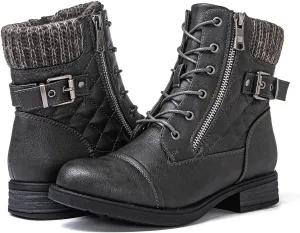 GLOBALWIN Women's Combat Boots Lace Up Boots For Women Ankle Booties With Low Heel Fashion Dressy Short Boots