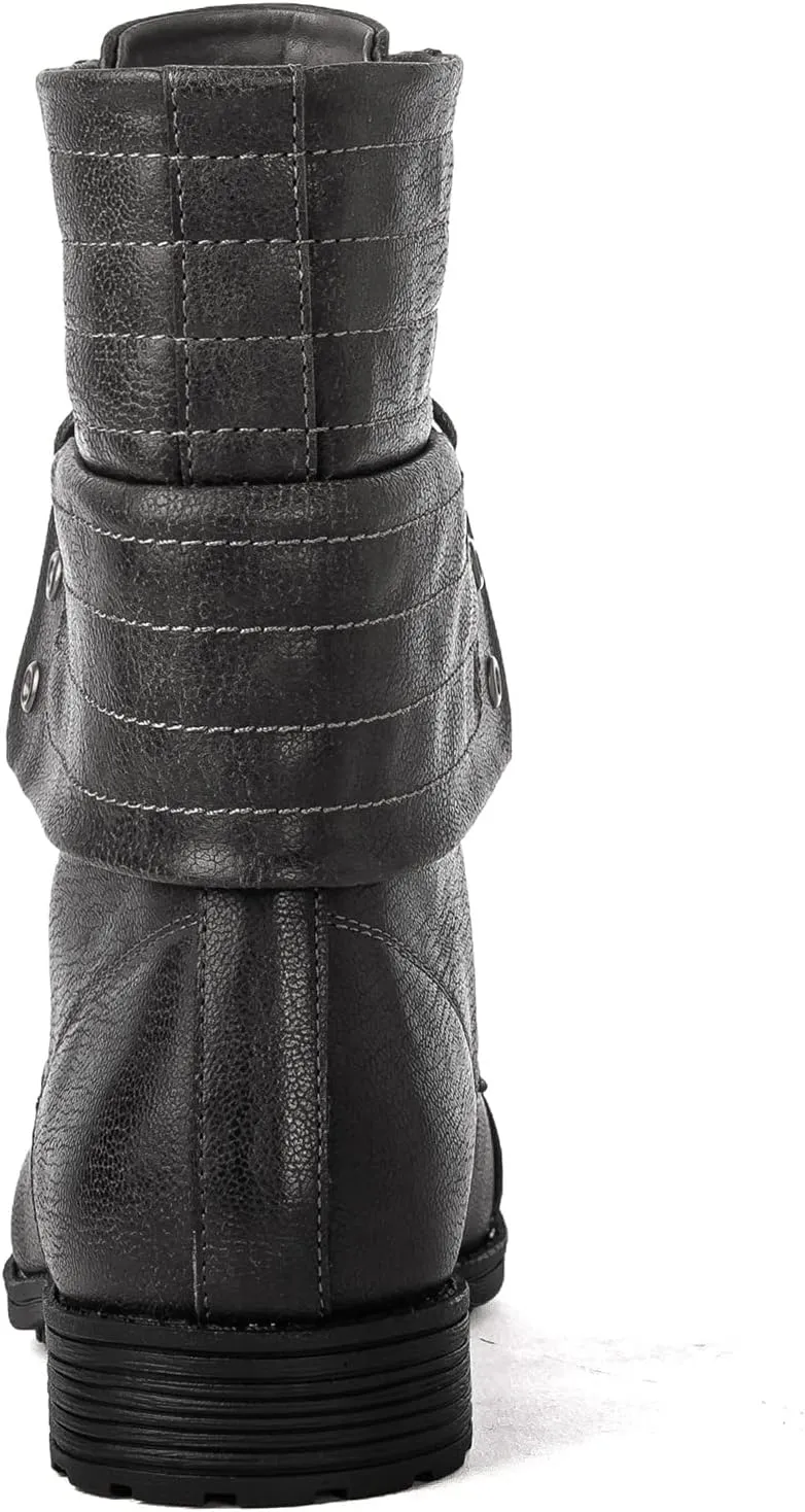 GLOBALWIN Women's Fashion Low Heels Lace Up Ankle Boots