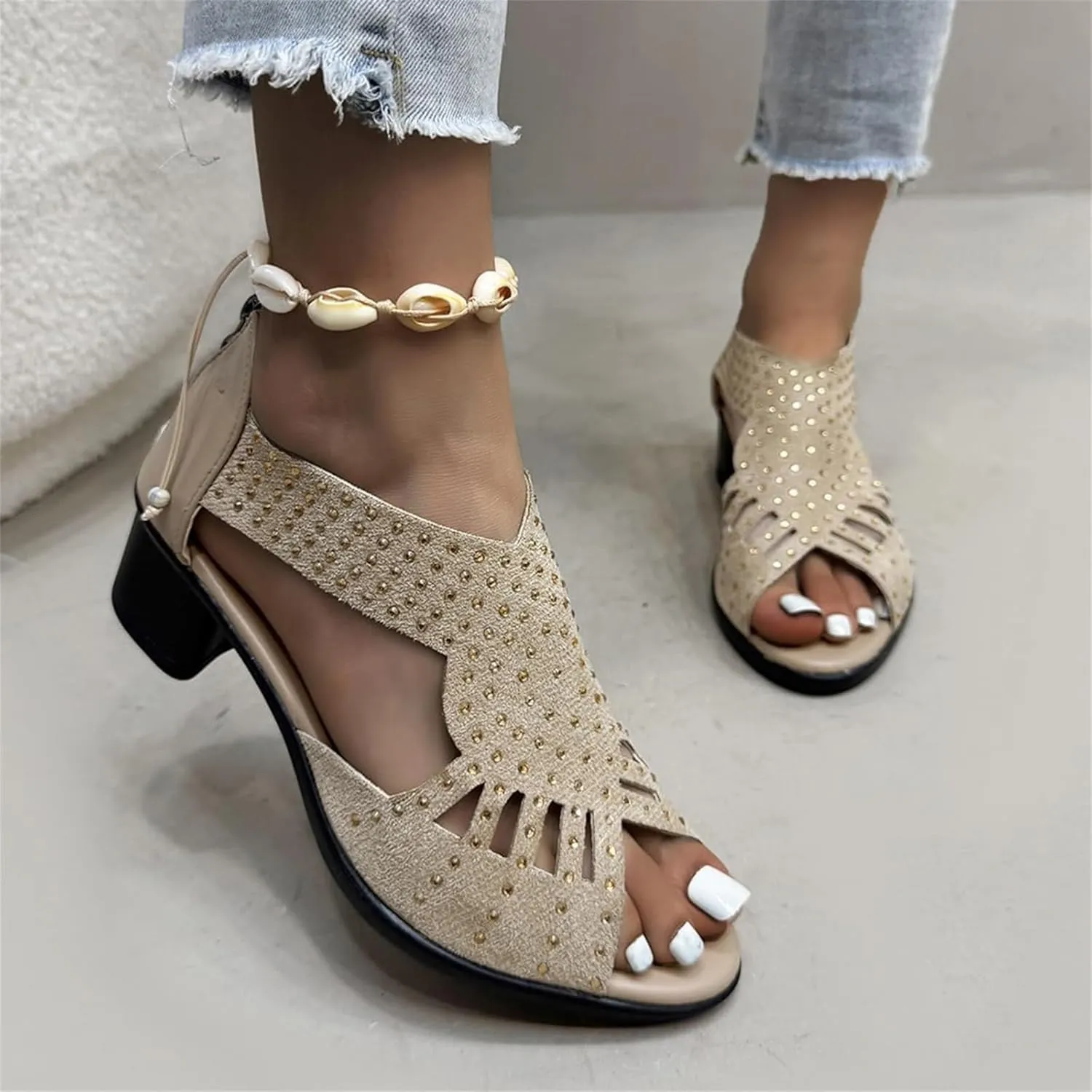 Glowstep Orthopedic Low Heel Cut-Out Sandals, Women's Summer Casual Walking Wedges with Arch Support & Non-Slip Comfort