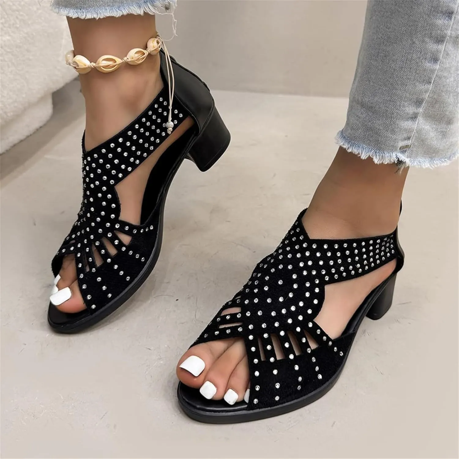 Glowstep Orthopedic Low Heel Cut-Out Sandals, Women's Summer Casual Walking Wedges with Arch Support & Non-Slip Comfort