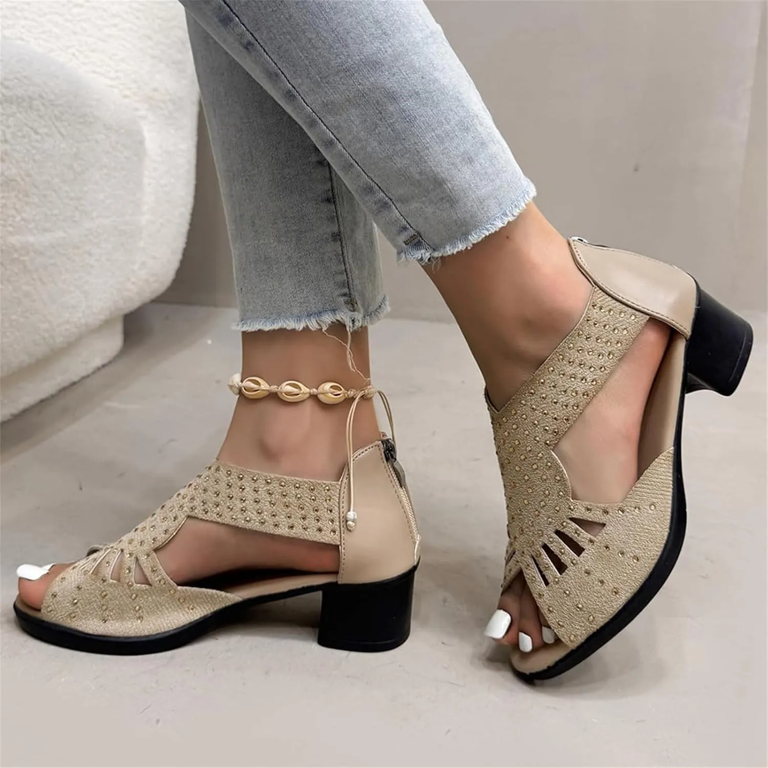 Glowstep Orthopedic Low Heel Cut-Out Sandals, Women's Summer Casual Walking Wedges with Arch Support & Non-Slip Comfort
