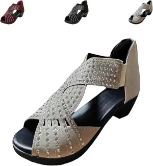 Glowstep Orthopedic Low Heel Cut-Out Sandals, Women's Summer Casual Walking Wedges with Arch Support & Non-Slip Comfort