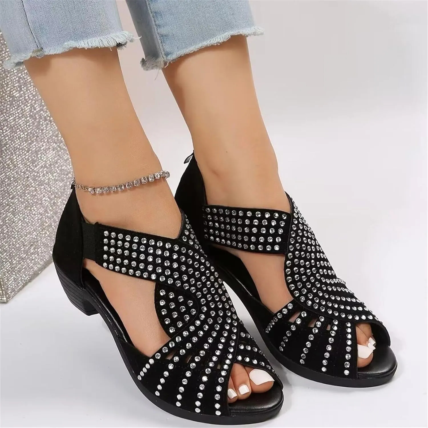 Glowstep Orthopedic Low Heel Cut-Out Sandals, Women's Summer Casual Walking Wedges with Arch Support & Non-Slip Comfort