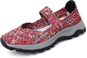 GOSPT Women's Elastic Woven Walking Shoes Mary Jane Flats Slip on Sneakers