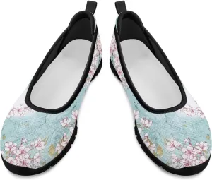 GOSTONG Women's Mesh Flats Florals Print Shoes Slip On Casual Sneakers Lightweight Comfort Memory Foam Walking Shoes Black Sole Size 6-11