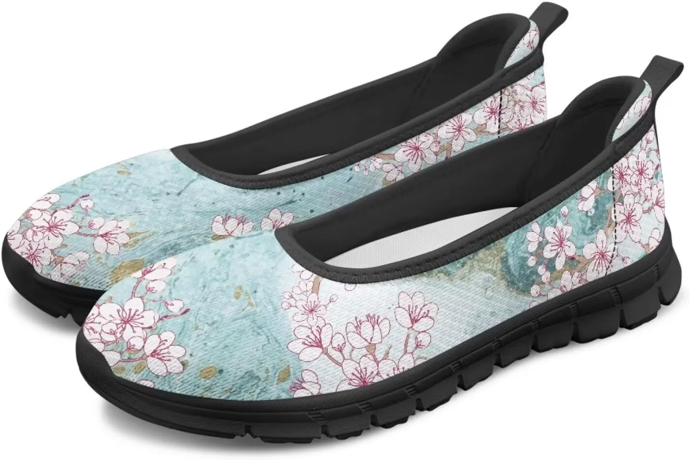 GOSTONG Women's Mesh Flats Florals Print Shoes Slip On Casual Sneakers Lightweight Comfort Memory Foam Walking Shoes Black Sole Size 6-11