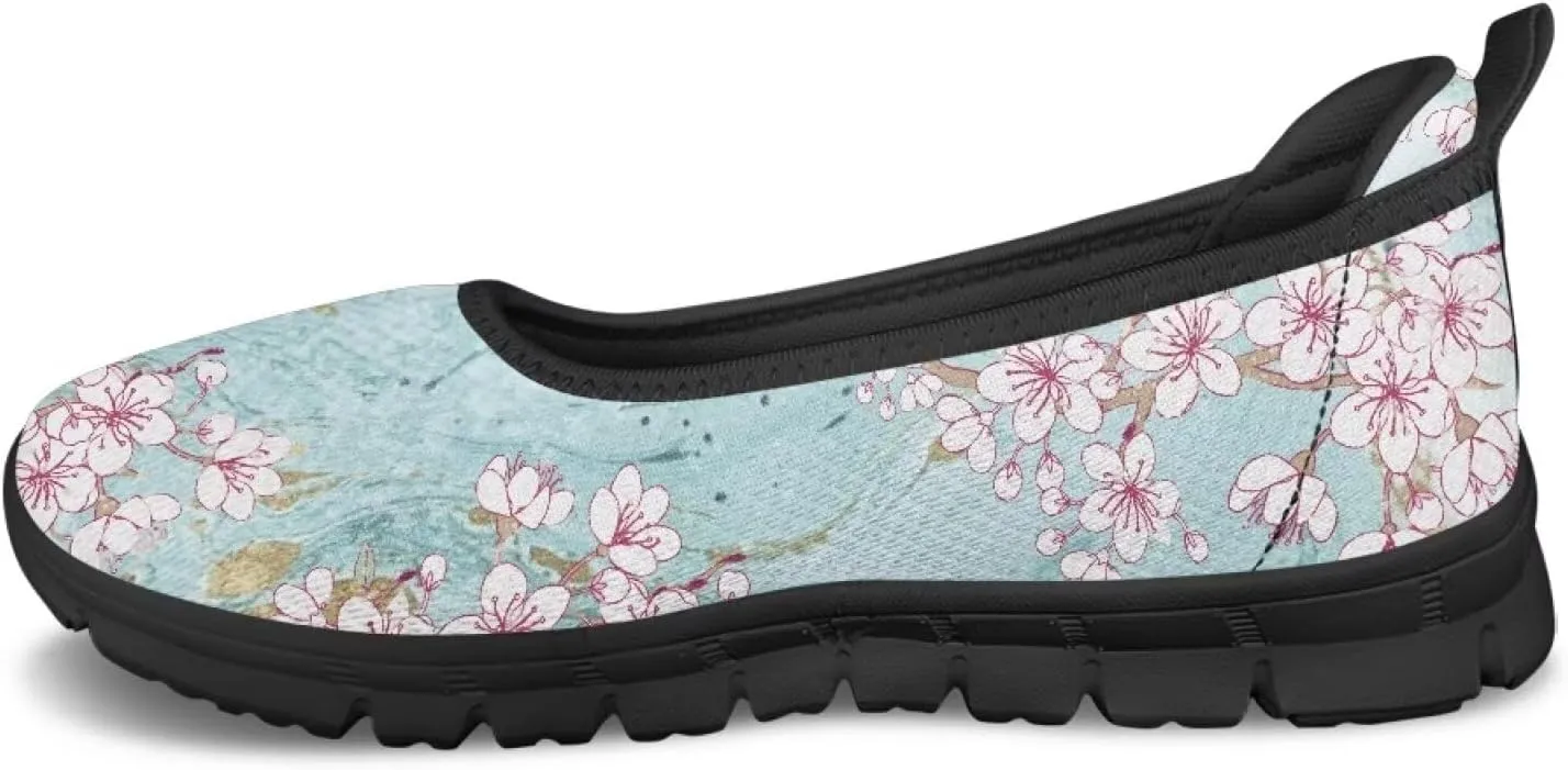 GOSTONG Women's Mesh Flats Florals Print Shoes Slip On Casual Sneakers Lightweight Comfort Memory Foam Walking Shoes Black Sole Size 6-11