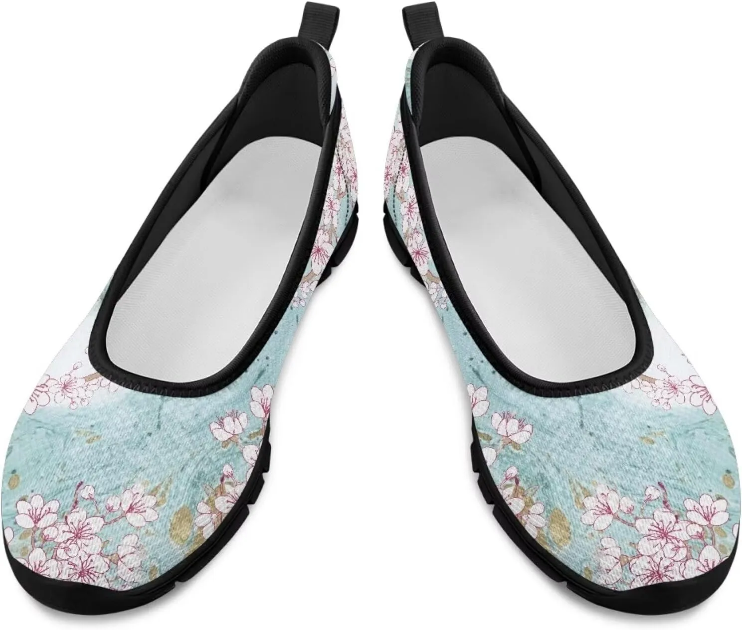 GOSTONG Women's Mesh Flats Florals Print Shoes Slip On Casual Sneakers Lightweight Comfort Memory Foam Walking Shoes Black Sole Size 6-11