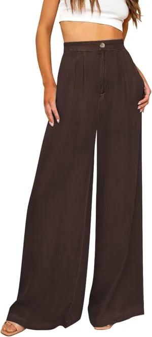 GRAPENT Wide Leg Pants for Women High Waisted Jeans Palazzo Pants Lightweight Summer Beach Flowy Trousers Y2K