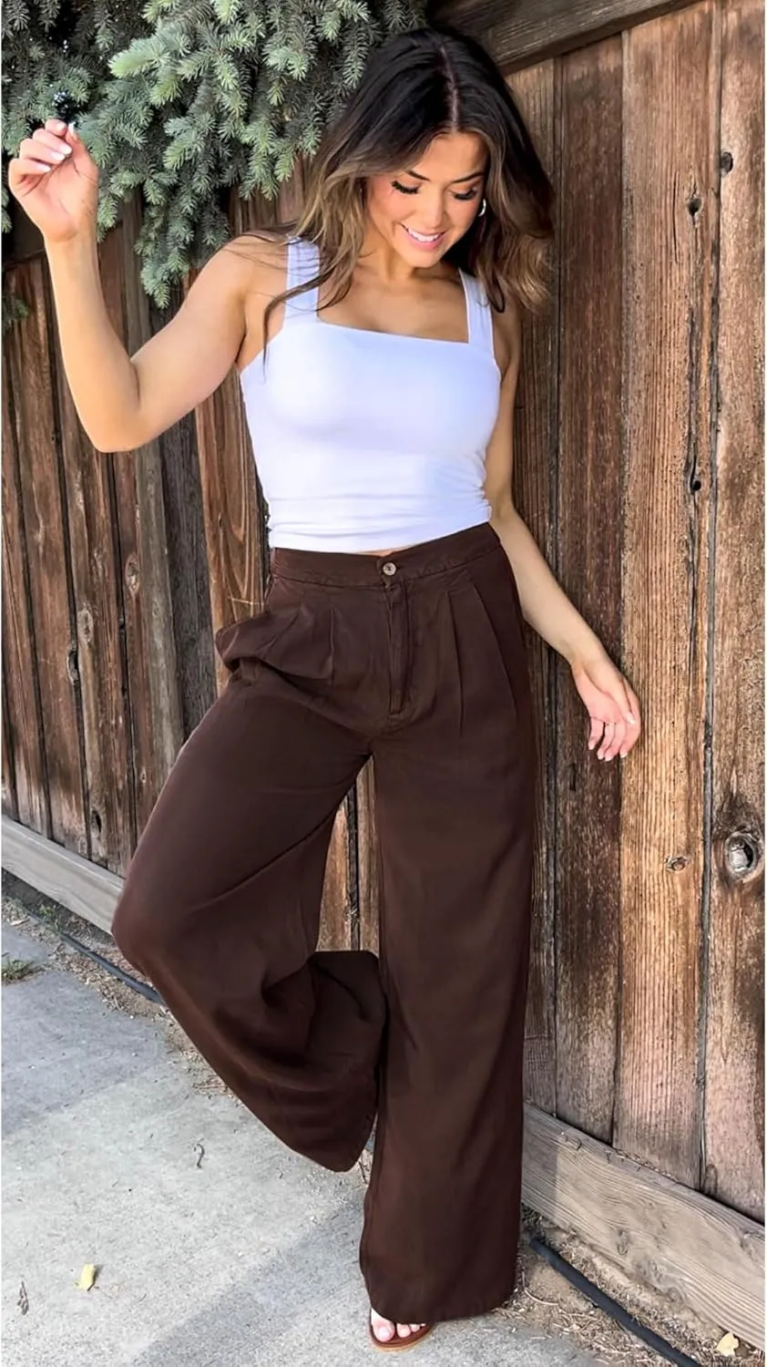 GRAPENT Wide Leg Pants for Women High Waisted Jeans Palazzo Pants Lightweight Summer Beach Flowy Trousers Y2K