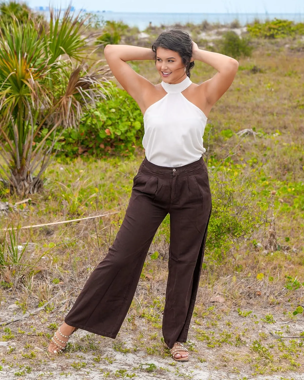 GRAPENT Wide Leg Pants for Women High Waisted Jeans Palazzo Pants Lightweight Summer Beach Flowy Trousers Y2K