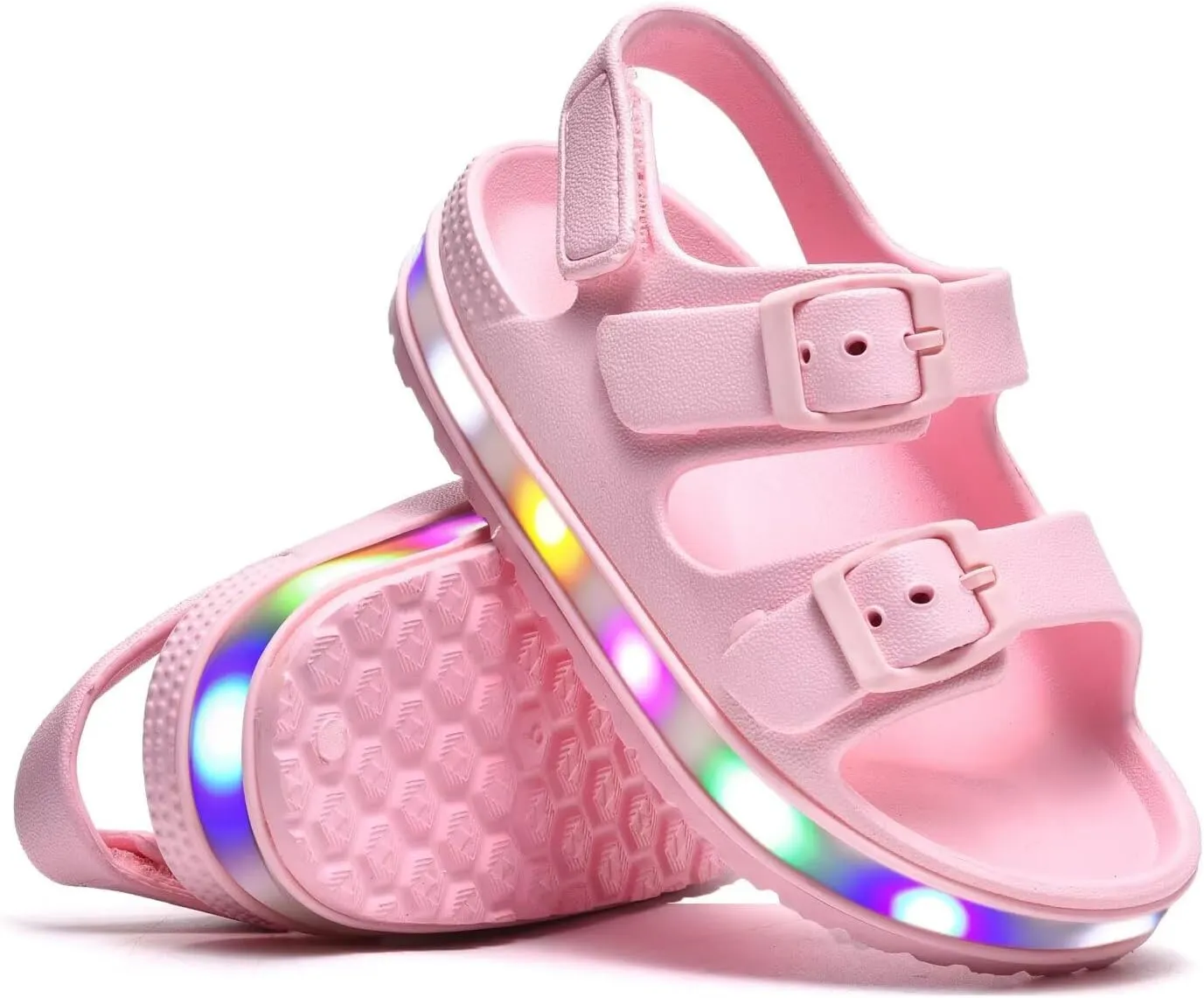 GULAKY Toddler Sandals Girls Boys Light up Double Buckle Sandals Children's Adjustable Back Strap Water Sandal Kids Beach Shoes