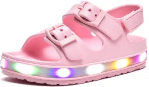GULAKY Toddler Sandals Girls Boys Light up Double Buckle Sandals Children's Adjustable Back Strap Water Sandal Kids Beach Shoes