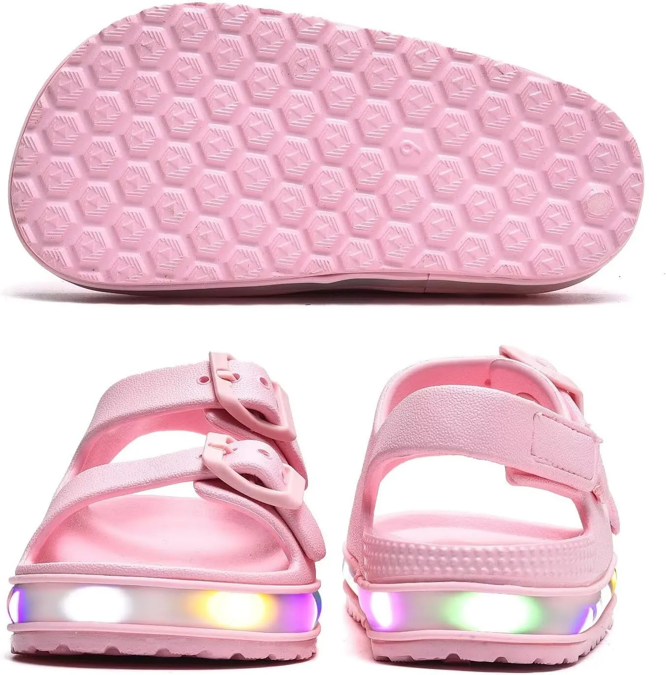 GULAKY Toddler Sandals Girls Boys Light up Double Buckle Sandals Children's Adjustable Back Strap Water Sandal Kids Beach Shoes