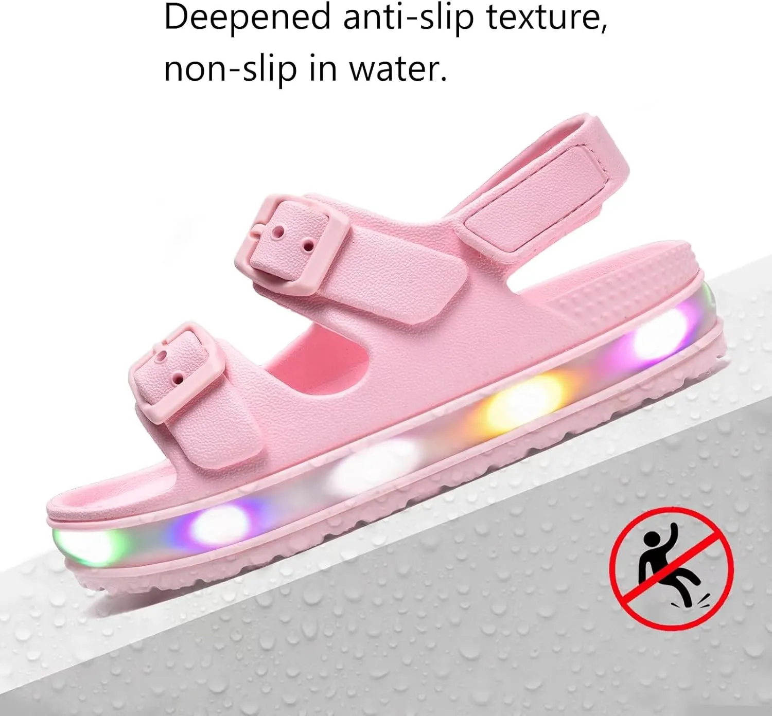 GULAKY Toddler Sandals Girls Boys Light up Double Buckle Sandals Children's Adjustable Back Strap Water Sandal Kids Beach Shoes