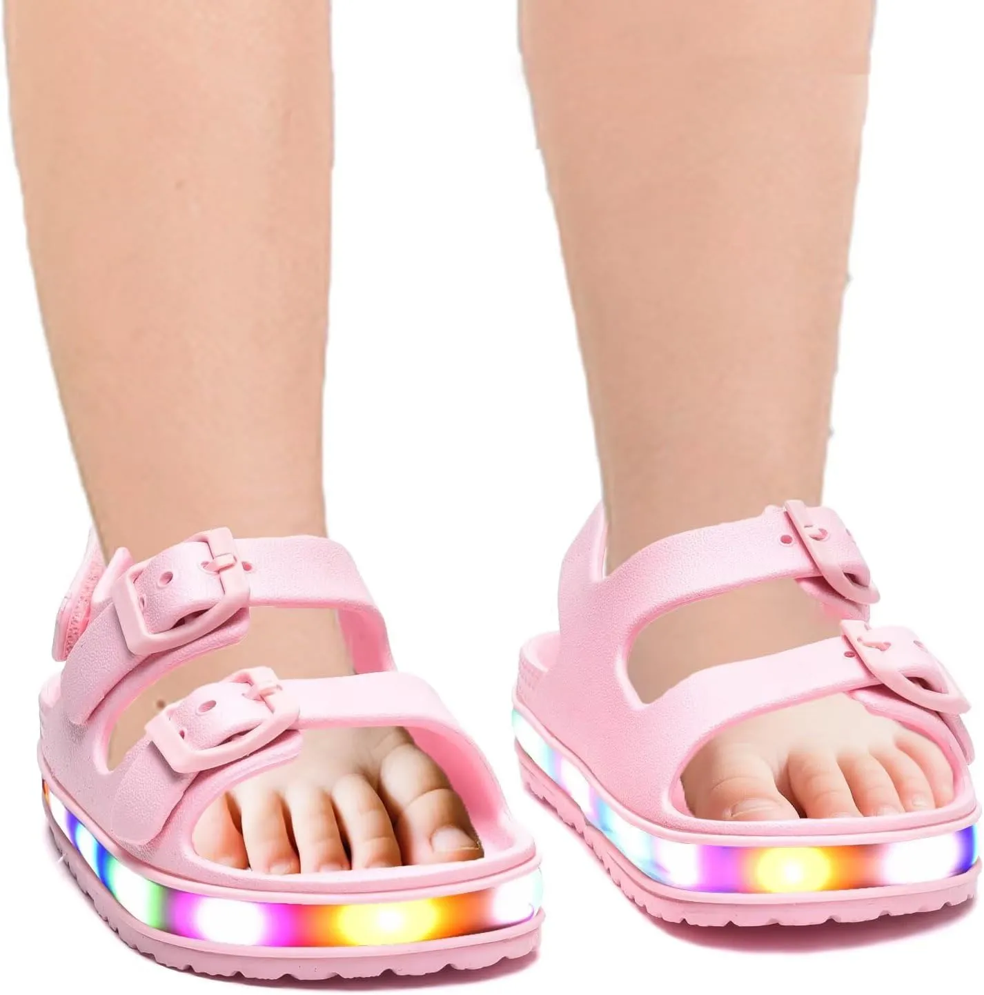 GULAKY Toddler Sandals Girls Boys Light up Double Buckle Sandals Children's Adjustable Back Strap Water Sandal Kids Beach Shoes
