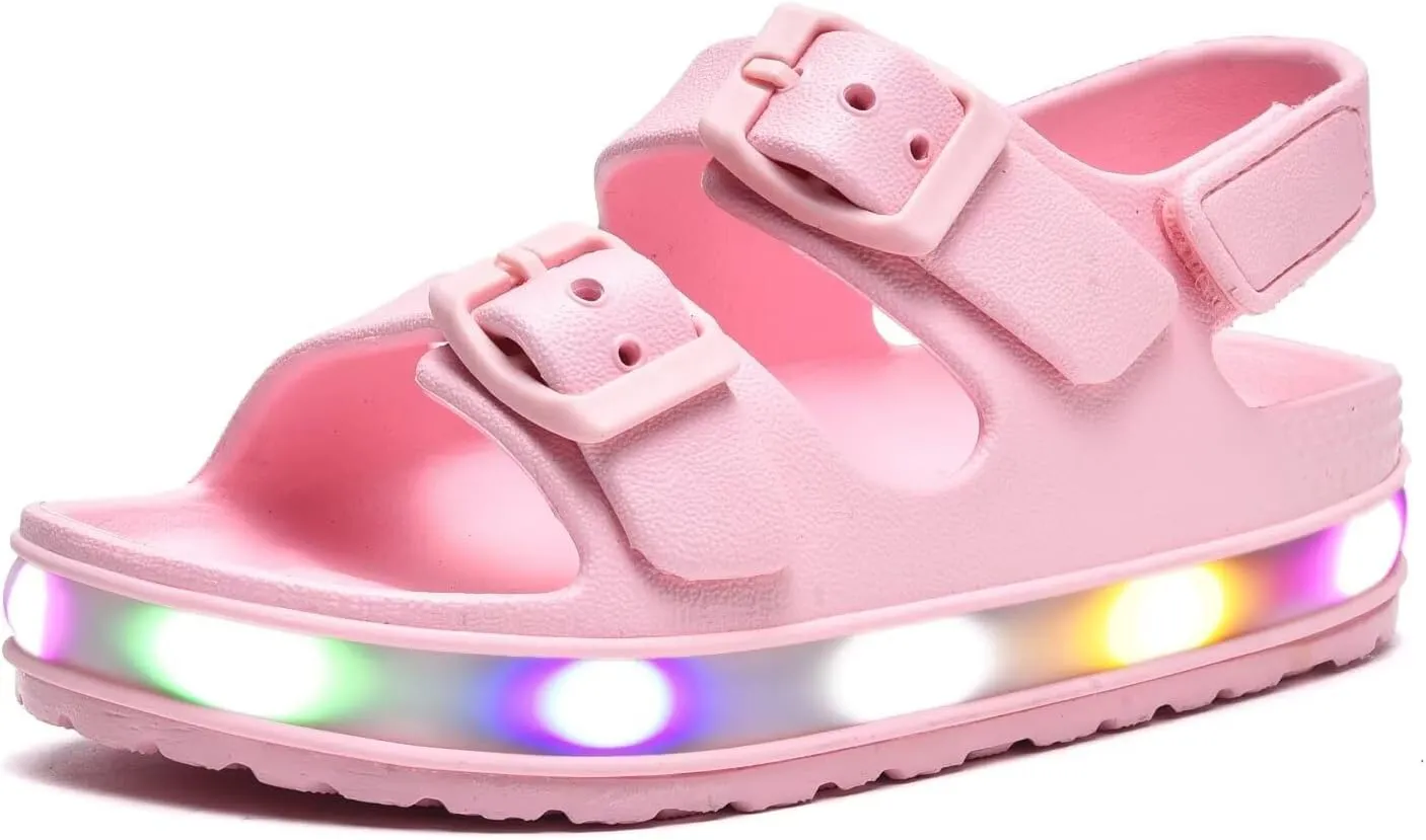 GULAKY Toddler Sandals Girls Boys Light up Double Buckle Sandals Children's Adjustable Back Strap Water Sandal Kids Beach Shoes
