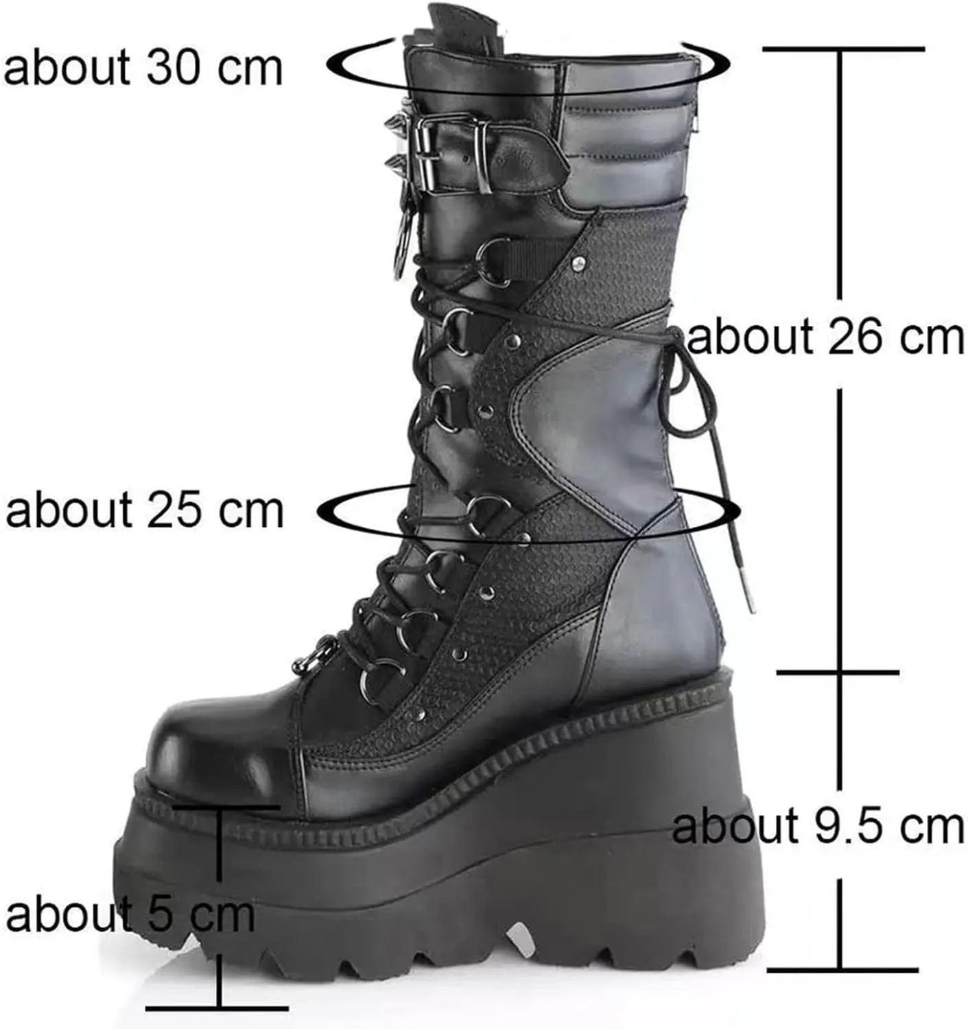 GUNIYIFS Women's Combat Boots High Chunky Platform Punk Gothic Boots Lace Up Round Toe Mid Calf Boots Wedges Motorcycle Boots