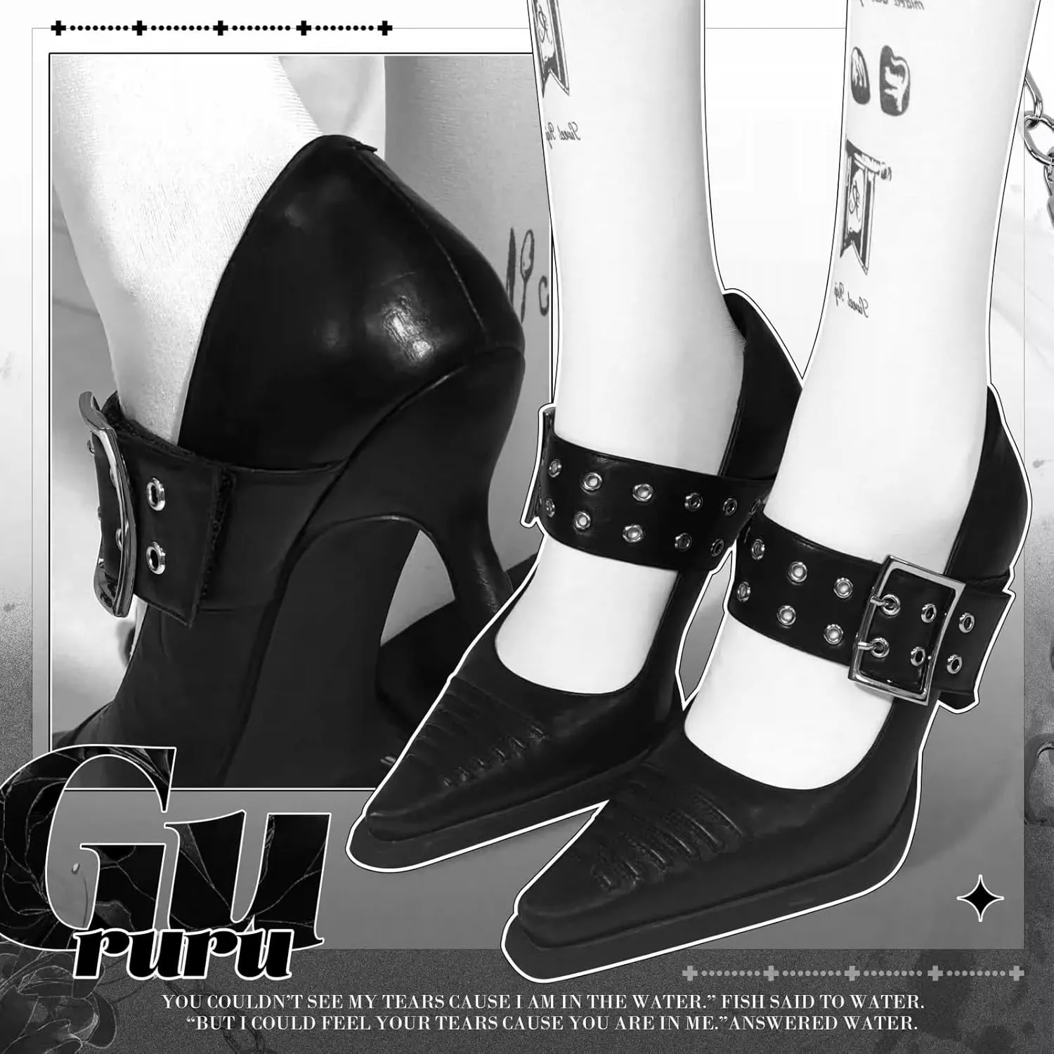 GURURU Goth Heels Buckle Shoes for Women Mary Jane Closed Pointed Toe High Heel Pumps Punk Heels