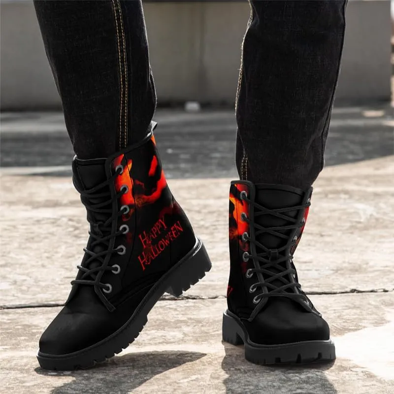 Halloween Gothic Combat Boots, Unisex Skull Platform Motorbike Leather Boots, Fashion Casual Winter Footwear