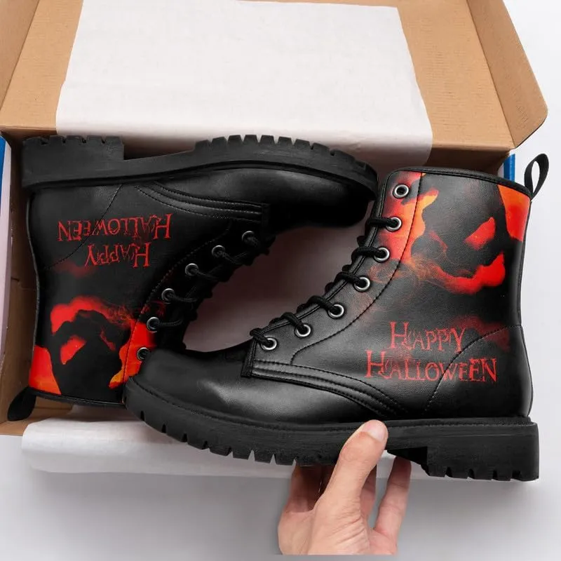 Halloween Gothic Combat Boots, Unisex Skull Platform Motorbike Leather Boots, Fashion Casual Winter Footwear