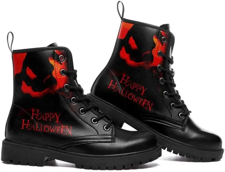 Halloween Gothic Combat Boots, Unisex Skull Platform Motorbike Leather Boots, Fashion Casual Winter Footwear