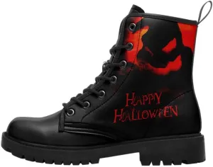 Halloween Gothic Combat Boots, Unisex Skull Platform Motorbike Leather Boots, Fashion Casual Winter Footwear