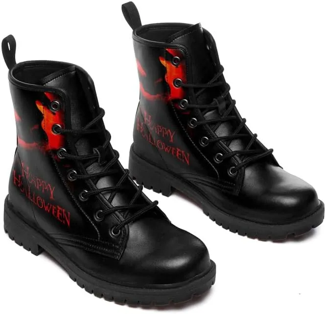 Halloween Gothic Combat Boots, Unisex Skull Platform Motorbike Leather Boots, Fashion Casual Winter Footwear