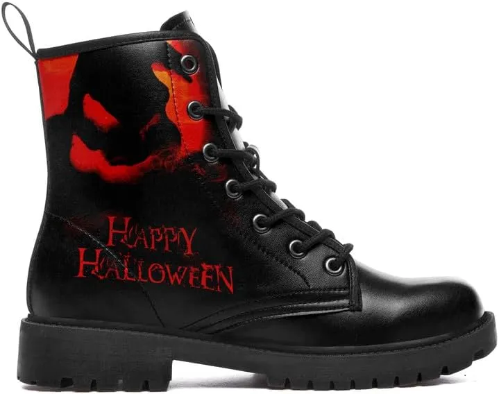 Halloween Gothic Combat Boots, Unisex Skull Platform Motorbike Leather Boots, Fashion Casual Winter Footwear